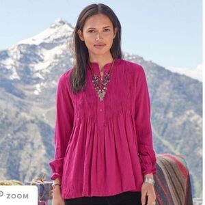 Sundance Mystic Falls Pleated Crinkle Henley Blouse Raspberry Pink Women's Large